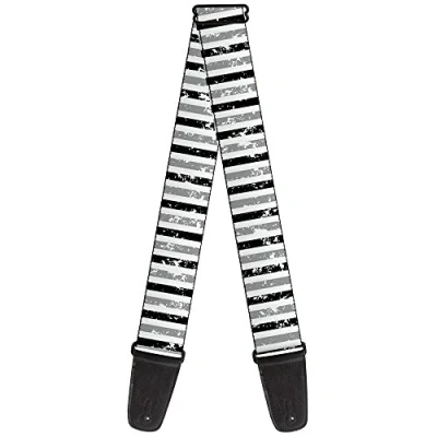 Image of Buckle Down Guitar Strap Vertical Stripes White Black Gray 2 Inches Wide