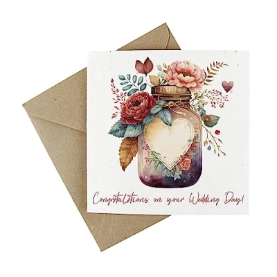 Image of Plantable Wedding Day Card Eco Friendly Wildflower Seeded Greeting Celebration Floral Mason Jar