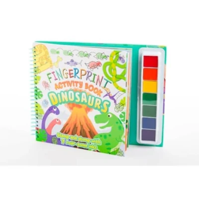 Image of Bookoli Dinosaurs Fingerprint Activity Book with 7 Paint Pads Painting for Toddlers Childrens Dinosaur Colouring Gifts Boys and Girls Preschool Arts &amp; Crafts Screen Free Fun