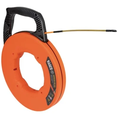 Image of Fish Tape, Fiberglass Wire Puller with Spiral Steel Leader, Optimized Housing and Handle, Klein Tools 56350, Orange/Black, 15 m