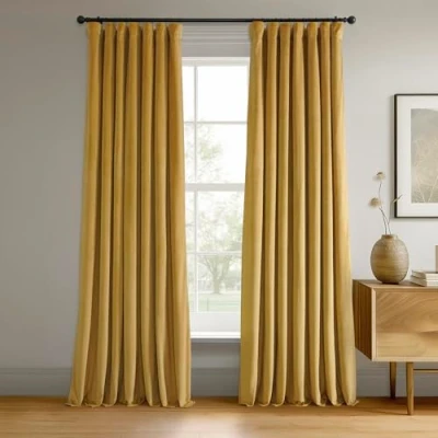 Image of HPD Half Price Drapes Signature Velvet Thermal Blackout Curtains for Living Room 96 Inch Long (1 Panel) Rod Pocket Insulated Bedroom Window Curtains, 50W x 96L, Fool&#039;s Gold