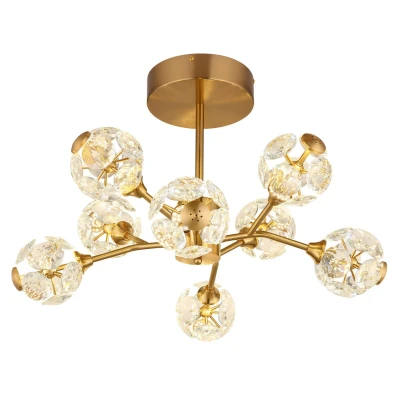 Image of Virina Multi Arm Semi Flush Ceiling Lamp Gold Colors K9 Crystals 8x LED 3000K