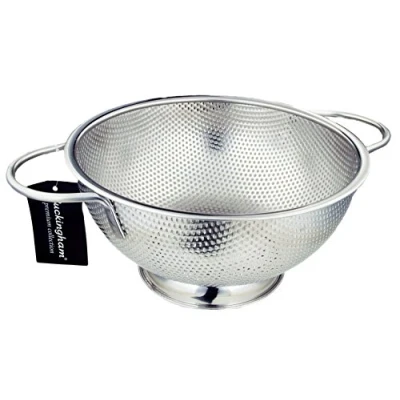 Image of Buckingham Micro perforated Stainless Steel Colander Strainer For Rice Pasta Spaghetti Noodles Vegetables Fruits Cooking and Kitchen Use 25.5 cm, Steel.