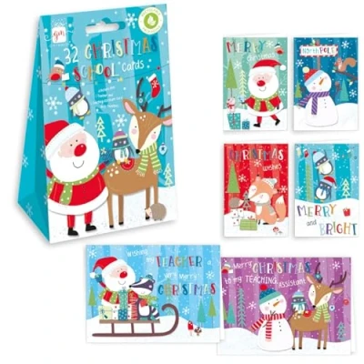 Image of Christmas School Cards Pack of 32 Kids &amp; Teacher Santa and Friends 4849