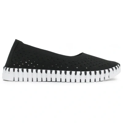 Image of Ilse Jacobsen Tulip 3579 Synthetic Textile Women&#039;s Black White Slip On Shoes