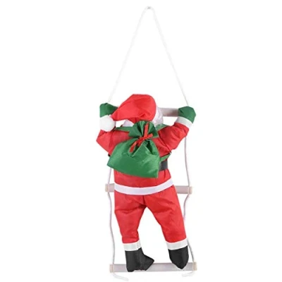 Image of Climbing on Rope Ladder Santa Claus Toy Christmas Tree Indoor Outdoor Hanging Ornament Decoration Xmas Party Door Wall