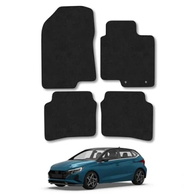 Image of Car Mats Compatible with Hyundai I20 (2020 ) Tailored Fit Black Carpet Floor Set Accessory Custom 4 Pieces Anti Slip Backing &amp; Binding Trim Edge