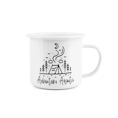 Image of Adventure Awaits Enamel Mug Camping Gift Durable Hot Drinks White Outdoor Cup Travel Picnics Home Hiking
