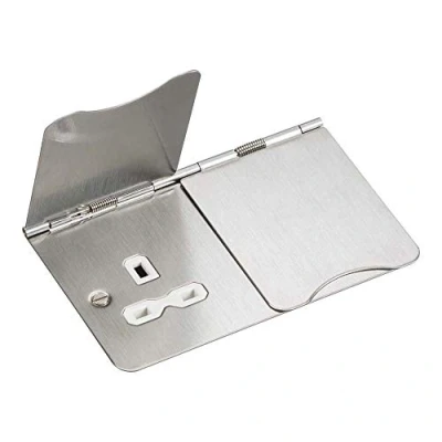 Image of KnightsBridge 13A 2 Gang UK 3 Pin Unswitched Flat Plate Floor Socket Brushed Chrome