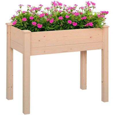 Image of Outsunny Raised Bed for Garden, Wooden Elevated Planter Box with Liner, Flower Vegetable Herb, 86L x 46W 76Hcm