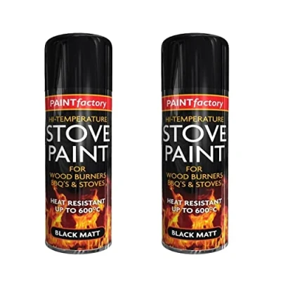 Image of PNJB, Temperature Heat Resistant Matt Black Metal, Paint Spray High Stove Exhausts BBQ Etc 400ml (2 Pcs)