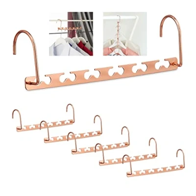 Image of Relaxdays Clothes Hanger, 6X Set, Space Saving, Vertical, 12 Item, Extra, Closet, Storage, Solution, 26cm, Metal, Copper, 8.5 x 26 5.5 cm