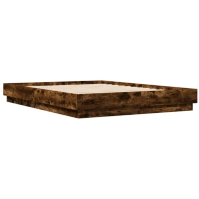 Image of vidaXL Smoked Oak Bed Frame Base 150x200 cm King Size Engineered Wood with Plywood Slats, Bedroom Furniture