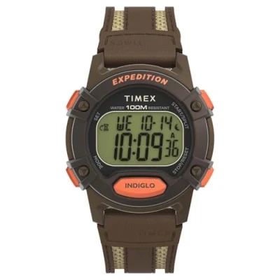 Image of Timex Men&#039;s Expedition CAT5 41mm Watch, Brown Leather Strap Digital Dial Case