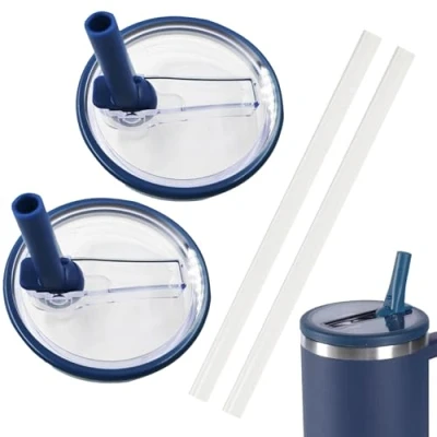 Image of NEERIX 2 Pack 40 OZ Tumbler Lids Replacement Cup Flip Straw Lid,Clear Fit for Stanley Travel Tumbler, Spill Proof Covers Accessories（dark blue）