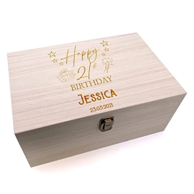 Image of Raised Words Personalised Any Age Birthday Wooden Engraved Keepsake Box With Present Design 18th 21st 30th 40th 50th 60th 70th 80th