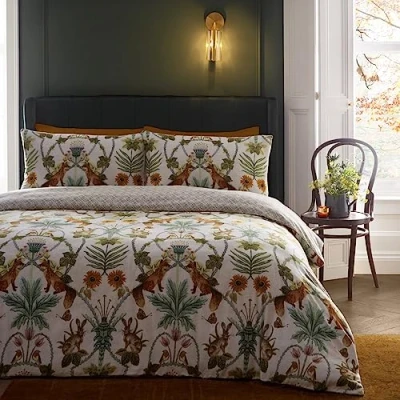 Image of Appletree Heritage Foxdale 100% Cotton Duvet Cover Set Super King Bed Size in Natural