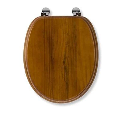 Image of Croydex Antique Pine Effect Toilet Seat Solid Wood Seat, Ergonomically Shaped for Comfort, Adjustable Hinges 110 200mm, Chrome Plated Fixings, All Fittings Included, 48x38x7cm
