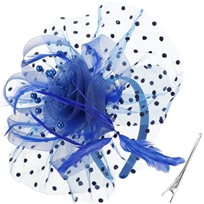 Image of DRESHOW Fascinators Hat Flower Mesh Feathers on a Headband and Forked Clip Cocktail Tea Party Headwear for Girls Women