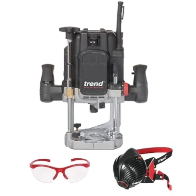 Image of Trend T14 Workshop Router &amp; Safety Set, T14EK Variable Speed Plunge (2300W, 1/2 Inch, 240V), Dust Mask Glasses, T14/SAFE/SET