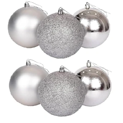 Image of Christmas Baubles 6 Pcs Mini Tree Ball Decorations Ornaments Balls Pendants 5cm Shatterproof Hanging Bauble Set for Holiday Wedding Party Decoration Xmas Silver