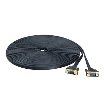 Image of DTECH Ultra Thin Flat VGA Cable 10m Standard 15 Pin Male to Gold Plated Connector SVGA PC Projector HDTVs Laptop Computer Monitor Wire(Black,10m)