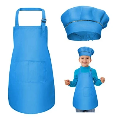 Image of WEONE Kids Apron and Chef Hat Set, Adjustable Children with 2 Pockets for Boys Girls, Toddler Kitchen Garden Bib Aprons Cooking Baking Painting Crafting (7 13 Year) (Blue)