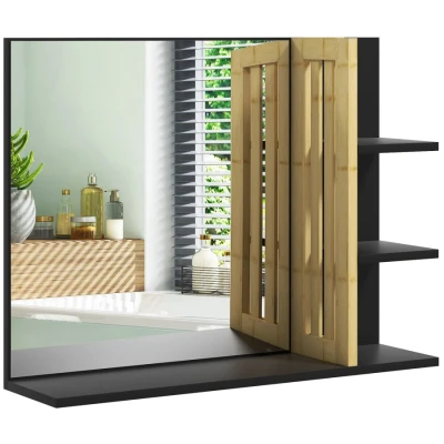 Image of HOMCOM Bathroom Mirror with Shelf, Wall mounted Makeup Mirror, Modern Vanity 4 Storage Shelves for Make Up, Black