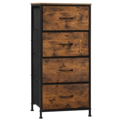 Image of WOLTU Chest of Drawers, 4 Storage Drawers Fabric Unit with Cabinet for Bedroom Hallway Living Room, Steel Frame, E1 Wooden Top, Vintage Brown + Black, SSK011shm