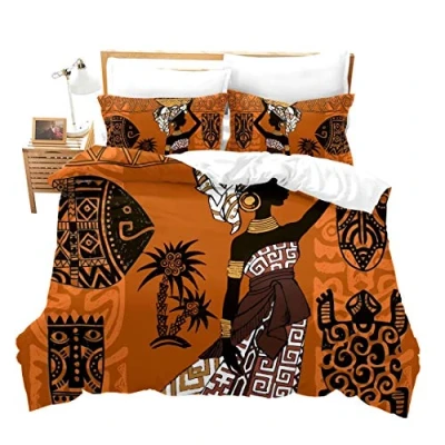 Image of Loussiesd African Duvet Cover Set Double Size Ethnic Landscape Print Bedding Afro Woman Animal Comforter Aboriginal Bedspread Microfiber Quilt Luxury Zipper &amp;Ties