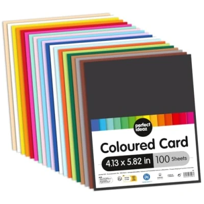 Image of perfect ideaz 100 Sheets Coloured Art Paper, Card Stock, A6 Size Construction Paper (4.13 x 5.83 in), Photo Carton in 20 Different Solid Colours, 300 g/m² Quality Sheets, Clay Drawing for Crafts