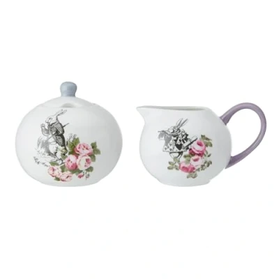 Image of MIKASA and The V&amp;A Sugar Creamer Set, Bone China Bowl Milk Jug, Alice in Wonderland Teaware, Dishwasher Safe &amp; Gift Boxed