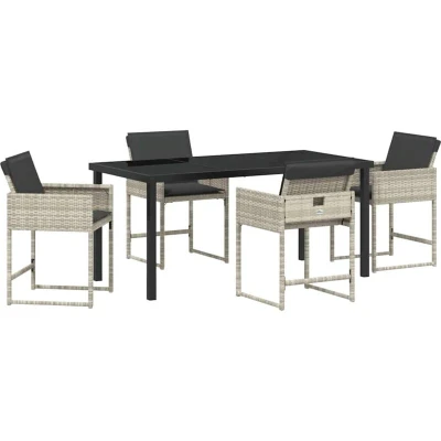 Image of vidaXL 5 Piece Garden Dining Set with Cushions Light Grey Poly Rattan