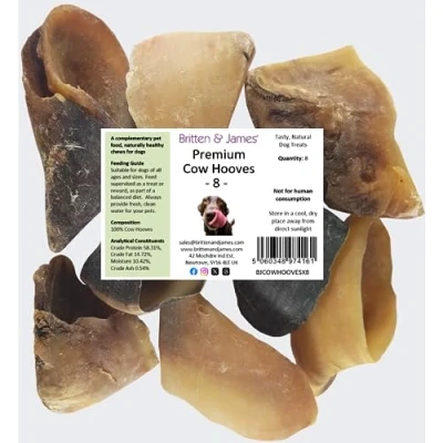 Image of 8 Cow Hooves for Dogs by Britten and James. 100% Natural, Grain Free, Long Lasting Dog Chews
