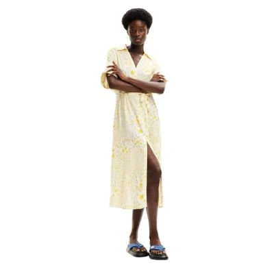 Image of Desigual Candela Shirt dress, Women&#039;s, Size: 14, White/yellow