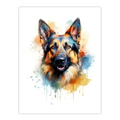 Image of Artery8 German Shepherd Lovers Gift Watercolour Pet Portrait Painting Artwork Extra Large XL Wall Art Poster Print