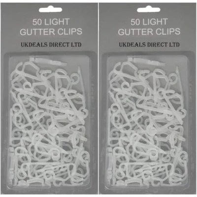 Image of UKDeals Direct Gutter Hooks for Hanging Outdoor Christmas Xmas String Lights/Rope Lights Clips (Clear (Pack of 100))