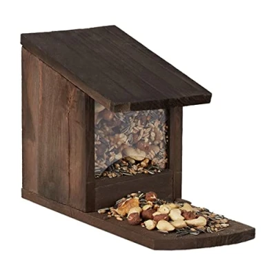 Image of Relaxdays Squirrel Feeder House, Feeding Station Box, Standing, Wooden, HWD: 17.5 x 12 25 cm, Dark Brown, Wood and Plastic, Pack of 1 10026312_746