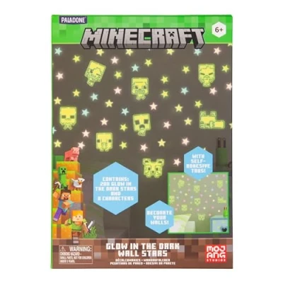 Image of Minecraft Official Licensed Glow in The Dark Wall Decal Stars, Kids Room Decals, Reusable Decorations, Playroom and Bedroom Gaming Decor Gift Paladone