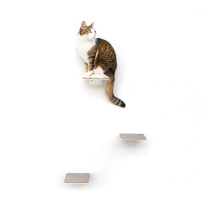 Image of LucyBalu® Steps XL Cat Stairs Wall Indoor and Outdoor Set of 3 Climbing Park for Cats up to 10 kg Ladder Non Slip Coating Mount 24 x 20 cm White