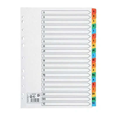 Image of 5 Star Office Index 150gsm Card with Coloured Mylar Tabs A Z A4 White