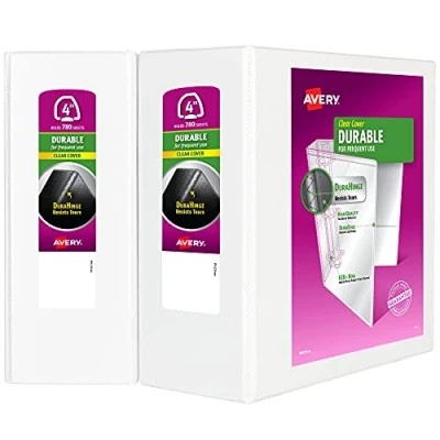 Image of Avery Durable View 3 Ring Binder, 4 Inch EZD Rings, 2 White Binders (09801)