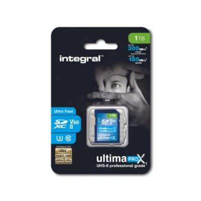 Image of Integral 1TB UHS II SD Card V60 Up to 300MBs Read and 150MBs Write Speed 1733X SDXC Professional High Memory