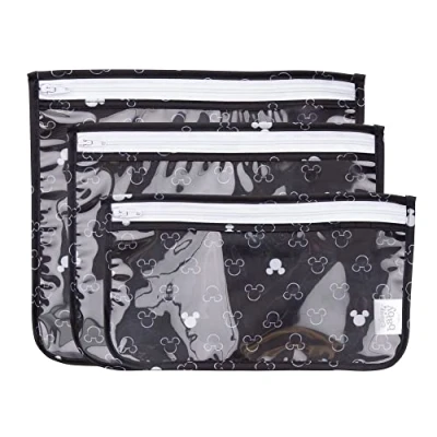 Image of Bumkins TSA Approved Toiletry Bag, Travel Quart Zip Pouch, Clear Sided, PVC Free, Vinyl Set of 3 Disney Mickey Mouse Icon