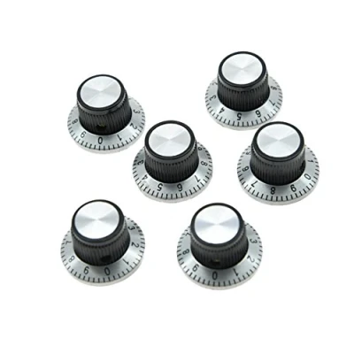 Image of Pack of 6 Black with Chrome Top Vintage Guitar AMP Amplifier Hat Reflector Knob Effect Pedal Knobs