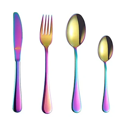 Image of YOFASEN Cutlery Set Tableware Spoon Knife Fork Stainless Steel Sets Knives and Spoons Forks Dinner Mix Set, Multicolor, 4 x