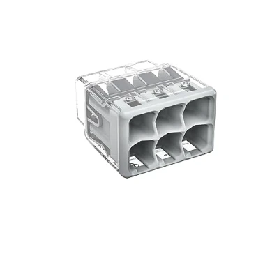 Image of WAGO COMPACT splicing connector; for solid and stranded conductors; max. 4 mm²; 6 conductor; Gray cover; Surrounding air temperature: max 85C (T85); 4,00 transparent, 2773 406 (50 pcs)