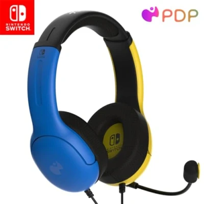 Image of PDP Gaming LVL40 Stereo Headset with Mic for Nintendo Switch PC, iPad, Mac, Laptop Compatible Noise Cancelling Microphone, Lightweight, Soft Comfort On Ear Headphones, 3.5 mm jack Yellow &amp; blue