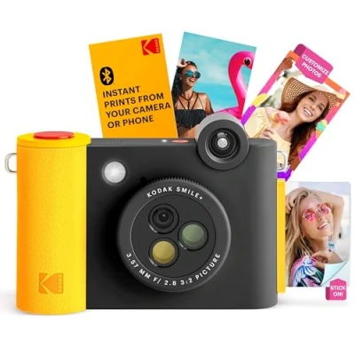 Image of KODAK Smile+ 2 in 1 Digital Instant Print Camera &amp; Wireless Bluetooth Photo Printer 10MP, Special Effect Rotating Lens, Zink 2x3 Inch Sticky Back Photos, via Fun App from Smart Devices Black