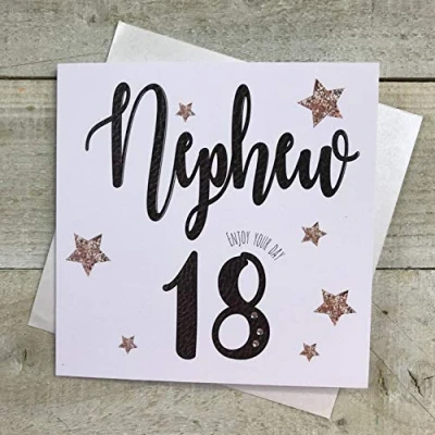 Image of WHITE COTTON CARDS MT21 18 18th Birthday Nephew Card Hand Finished Card, Grey, 16cm x
